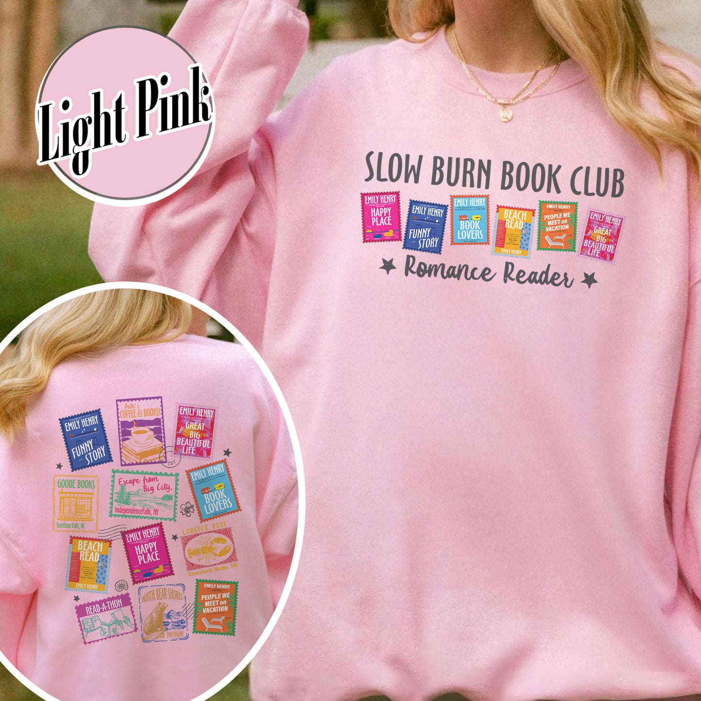 Book Lovers Sweatshirt,Emily Henry Books Stamp Sweatshirt, Sunshine Falls Sweatshirt, Happy Place Inspired Sweatshirt