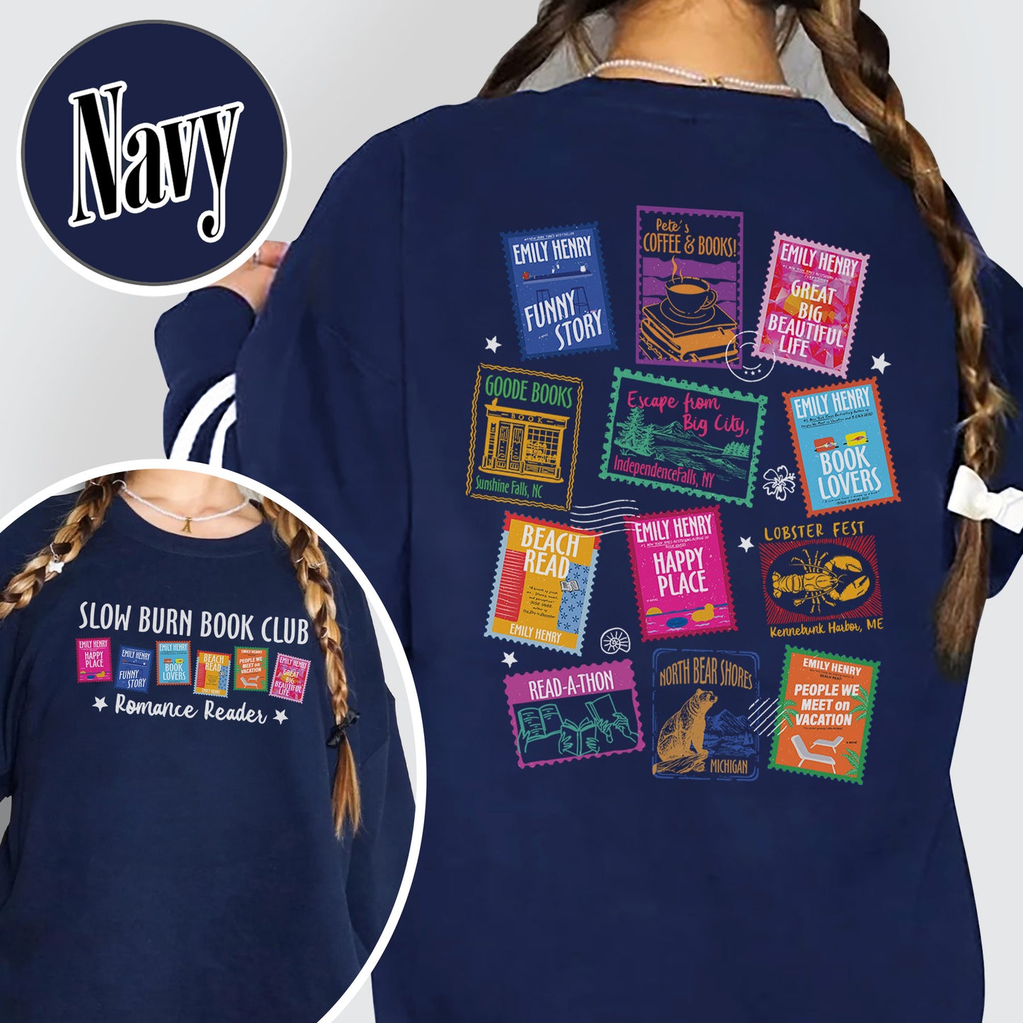 Book Lovers Sweatshirt,Emily Henry Books Stamp Sweatshirt, Sunshine Falls Sweatshirt, Happy Place Inspired Sweatshirt