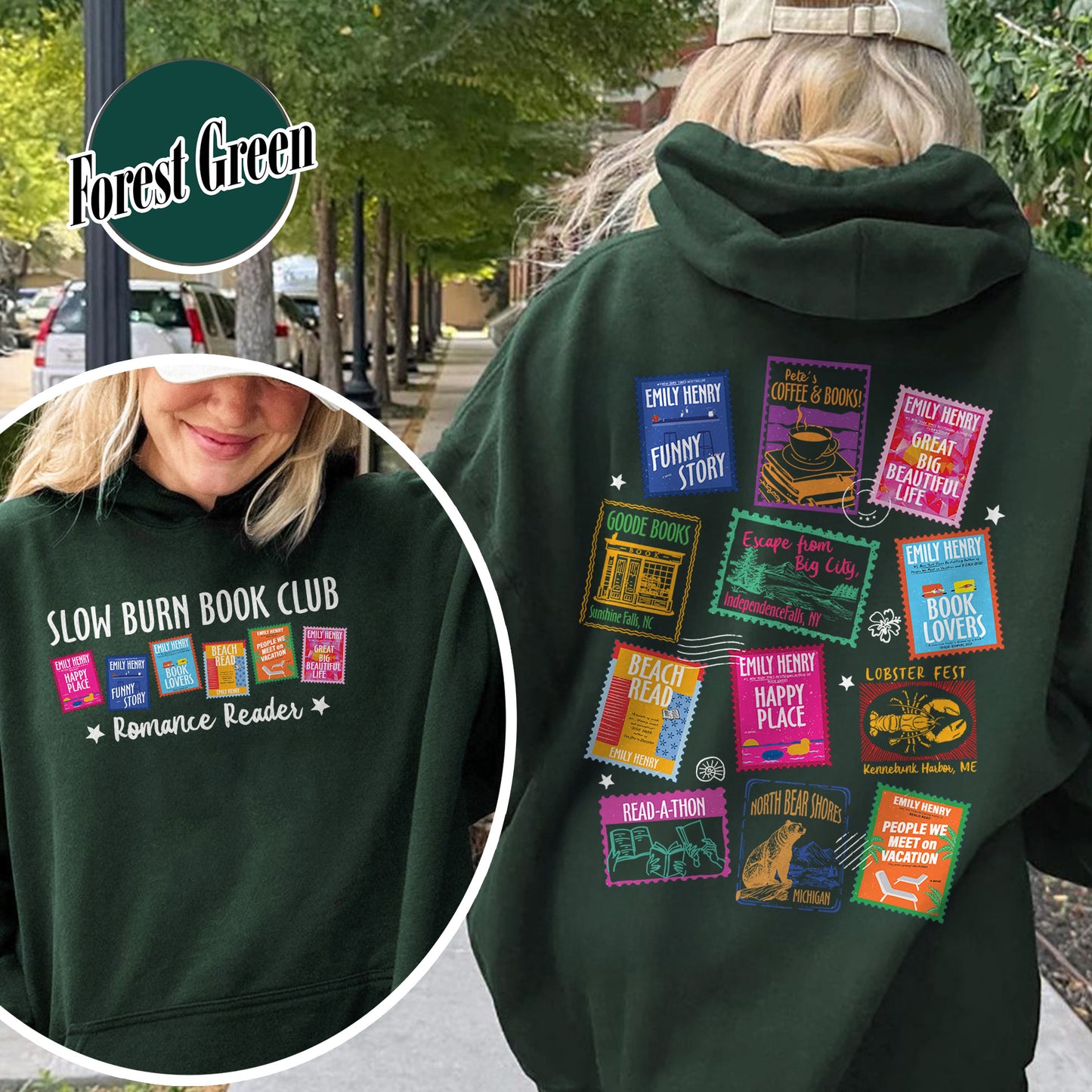 Book Lovers Hoodie,Emily Henry Books Stamp Hoodie, Sunshine Falls Hoodie, Happy Place Inspired Hoodie