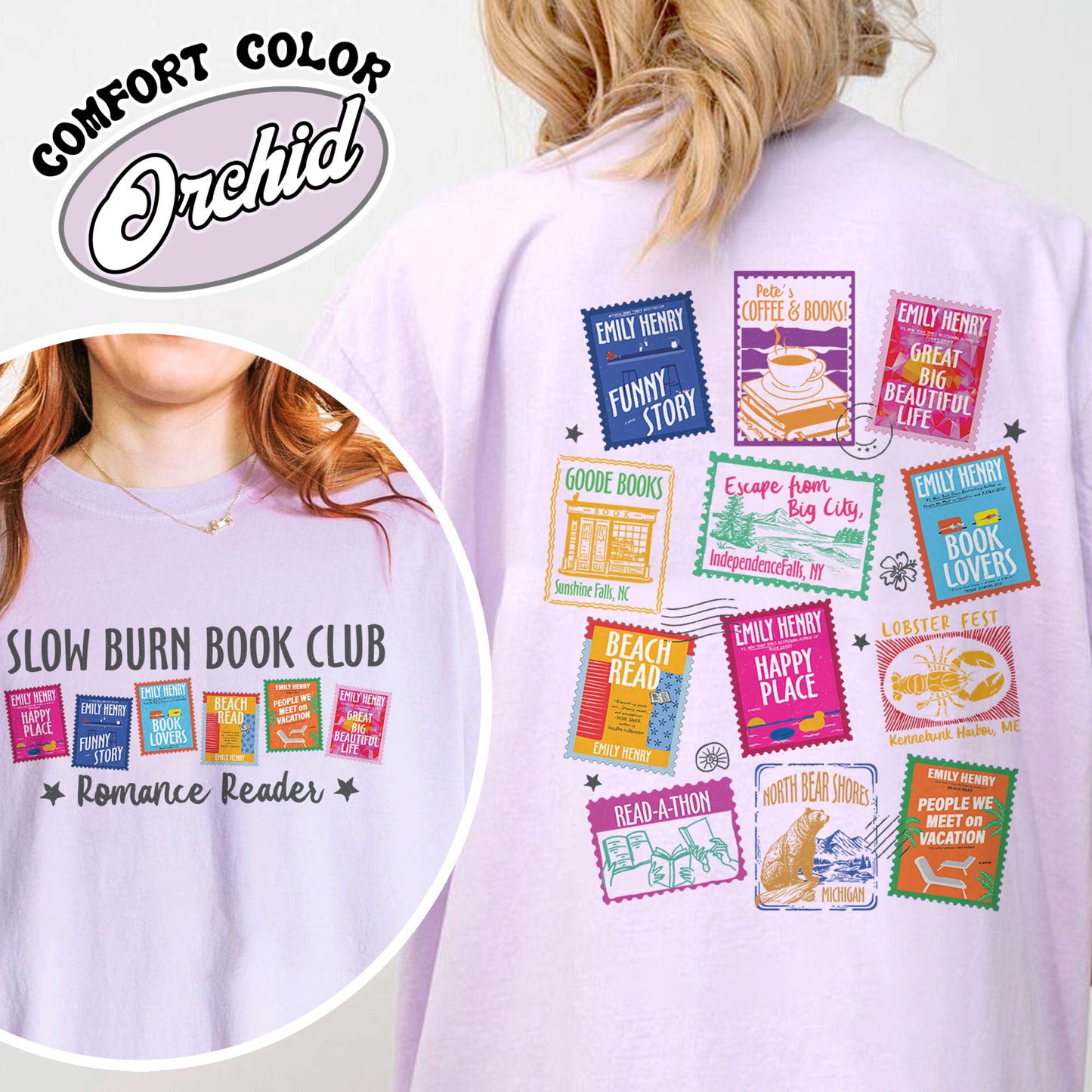 Book Lovers Comfort Colors Shirt,Emily Henry Books Stamp Shirt, Sunshine Falls Shirt, Happy Place Inspired Shirt