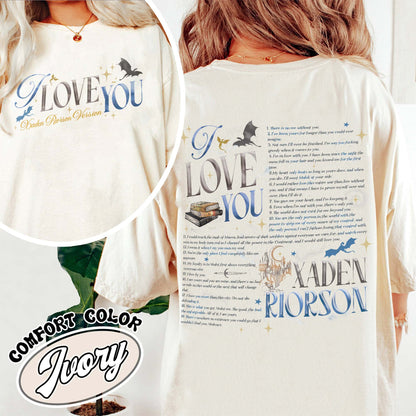 Bookish Comfort Color Shirt, I Love You Xaden Riorson Version Shirt, Fourth Wing Book Shirt