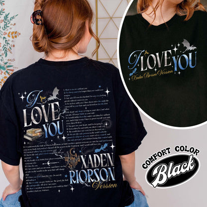 Bookish Comfort Color Shirt, I Love You Xaden Riorson Version Shirt, Fourth Wing Book Shirt