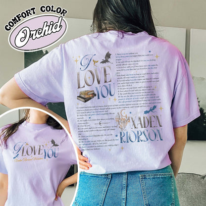 Bookish Comfort Color Shirt, I Love You Xaden Riorson Version Shirt, Fourth Wing Book Shirt