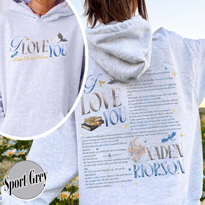 Bookish Hoodie, I Love You Xaden Riorson Version Hoodie, Fourth Wing Book Hoodie
