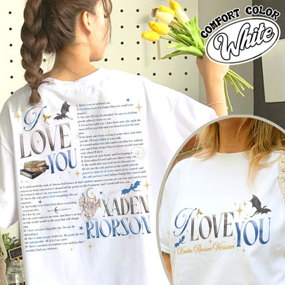 Bookish Comfort Color Shirt, I Love You Xaden Riorson Version Shirt, Fourth Wing Book Shirt