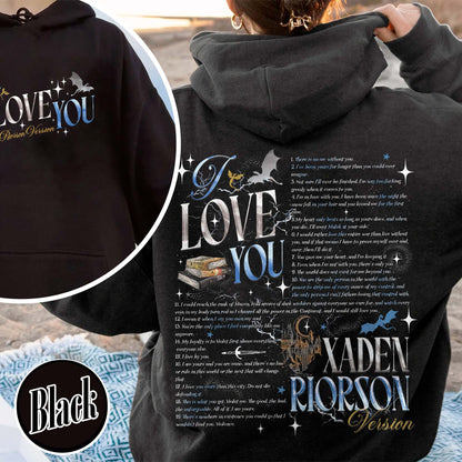 Bookish Hoodie, I Love You Xaden Riorson Version Hoodie, Fourth Wing Book Hoodie