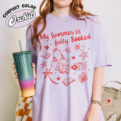 Booklover Comfort Color Shirt, My Summer Is Fully Booked Shirt, Book Girl Summer Shirt, Librarian Gift Girl