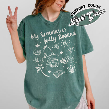 Booklover Comfort Color Shirt, My Summer Is Fully Booked Shirt, Book Girl Summer Shirt, Librarian Gift Girl
