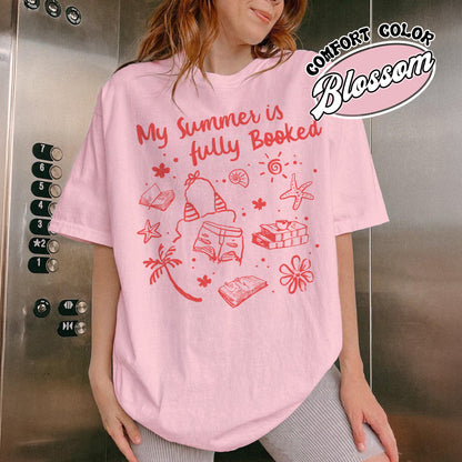 Booklover Comfort Color Shirt, My Summer Is Fully Booked Shirt, Book Girl Summer Shirt, Librarian Gift Girl