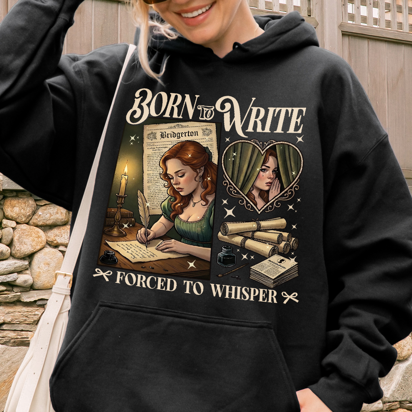 Born to Write, Forced to Whisper – Lady Whistledown Inspired – Bridgerton Penelope Featherington Hoodie