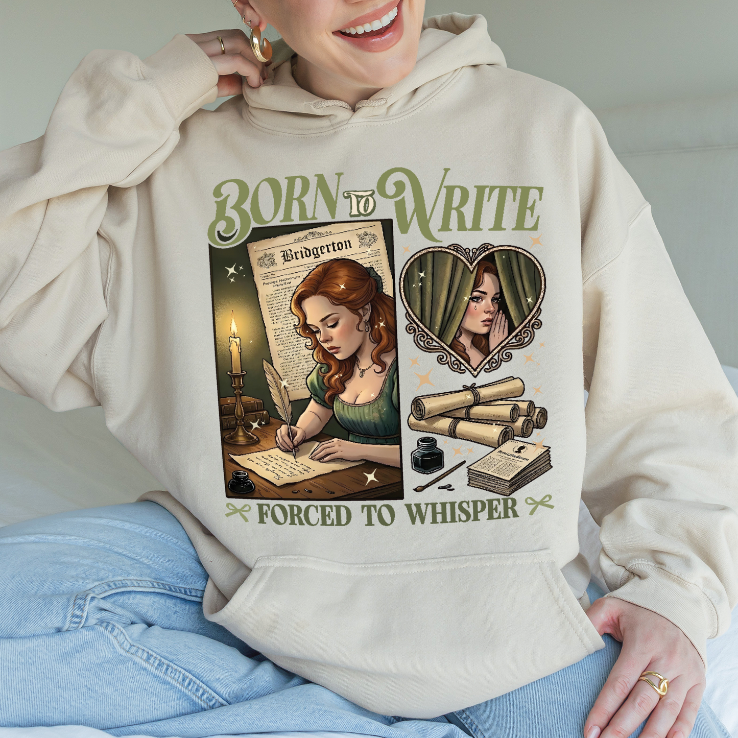 Born to Write, Forced to Whisper – Lady Whistledown Inspired – Bridgerton Penelope Featherington Hoodie