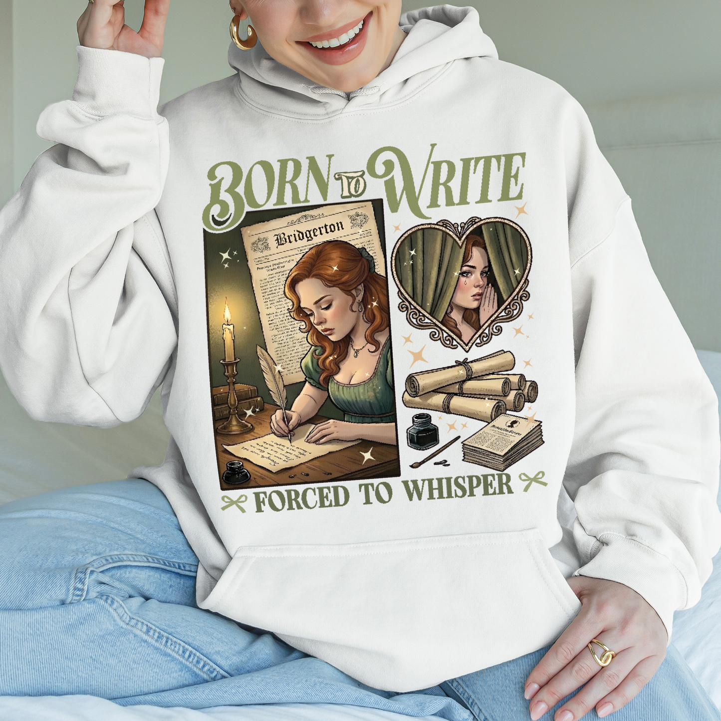 Born to Write, Forced to Whisper – Lady Whistledown Inspired – Bridgerton Penelope Featherington Hoodie