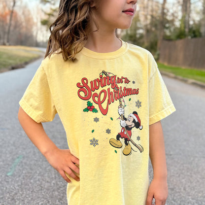 Swing Into Christmas Shirt: Funny Mickey Christmas Tee, Cute Holiday Shirt, Festive Disney Christmas Outfit Youth Tshirt