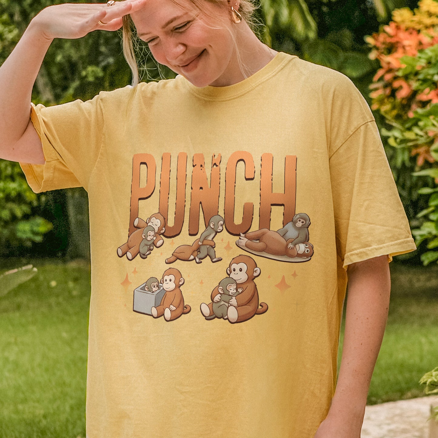 Monkey Punch Cute - Funny Kawaii Monkeys Graphic - Animals Monkeys Lovers Tshirt