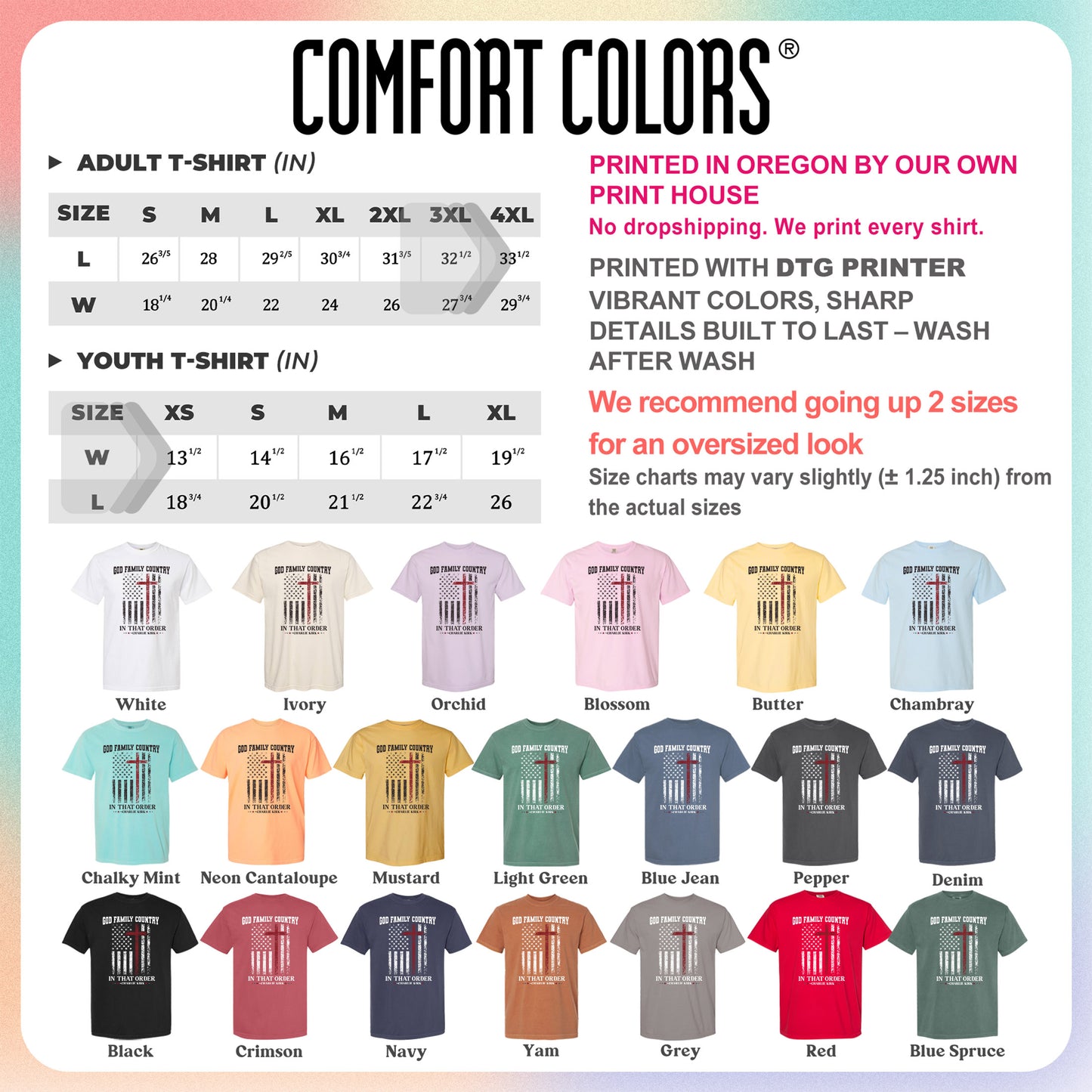 Comfort Colors® Charlie Kirk Shirt: God Family Country In That Order, Patriotic Christian Tee