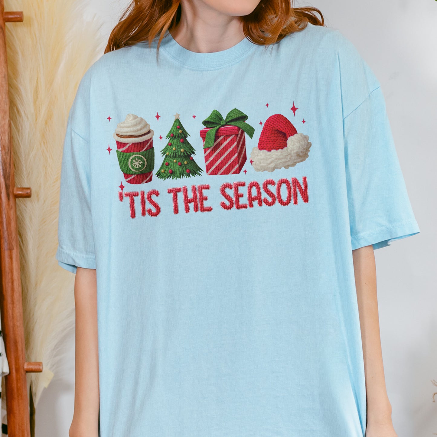 Tis The Season Shirt: Christmas Coffee, Holiday Gift, Santa Hat Tree, Festive Christmas Outfit Tshirt