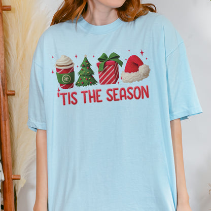 Tis The Season Shirt: Christmas Coffee, Holiday Gift, Santa Hat Tree, Festive Christmas Outfit Tshirt