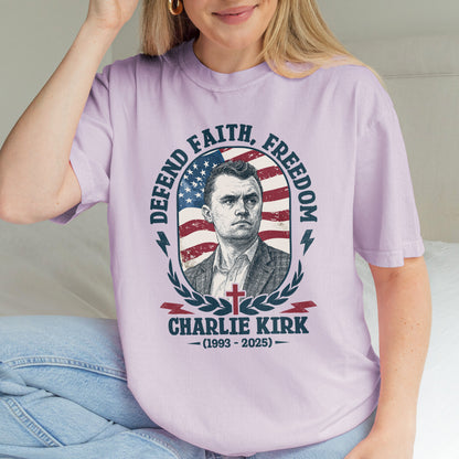 Charlie Kirk Defend Faith Freedom Shirt: Retro Americana Tribute Tee