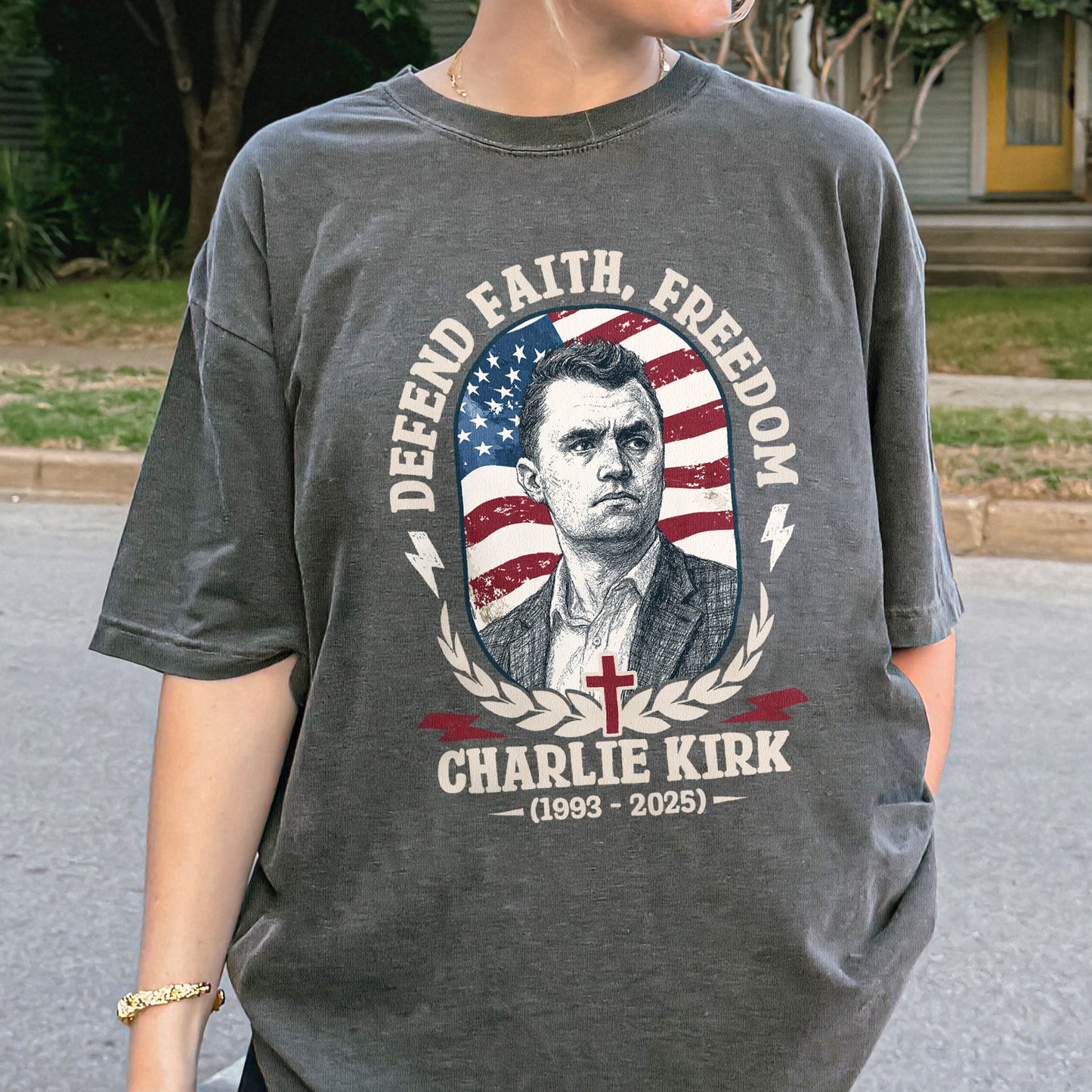 Charlie Kirk Defend Faith Freedom Shirt: Retro Americana Tribute Tee