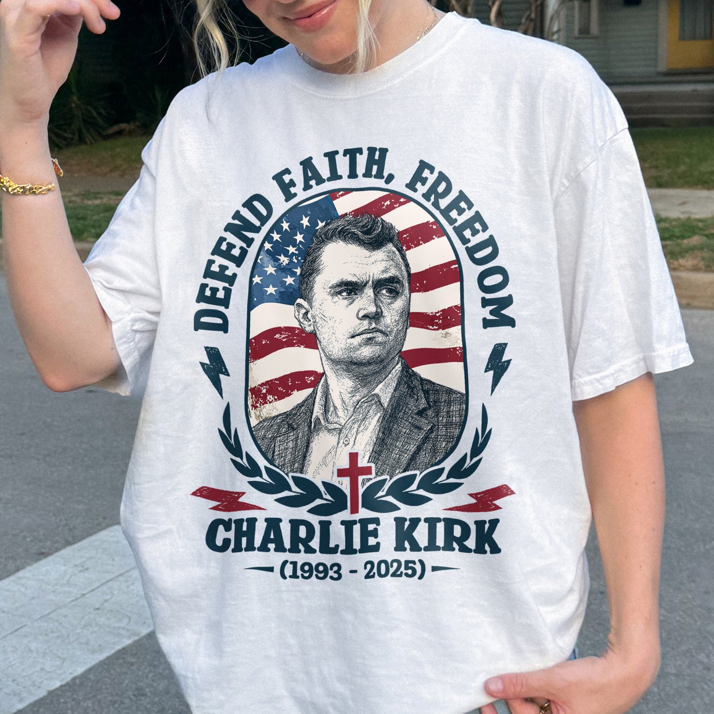 Charlie Kirk Defend Faith Freedom Shirt: Retro Americana Tribute Tee