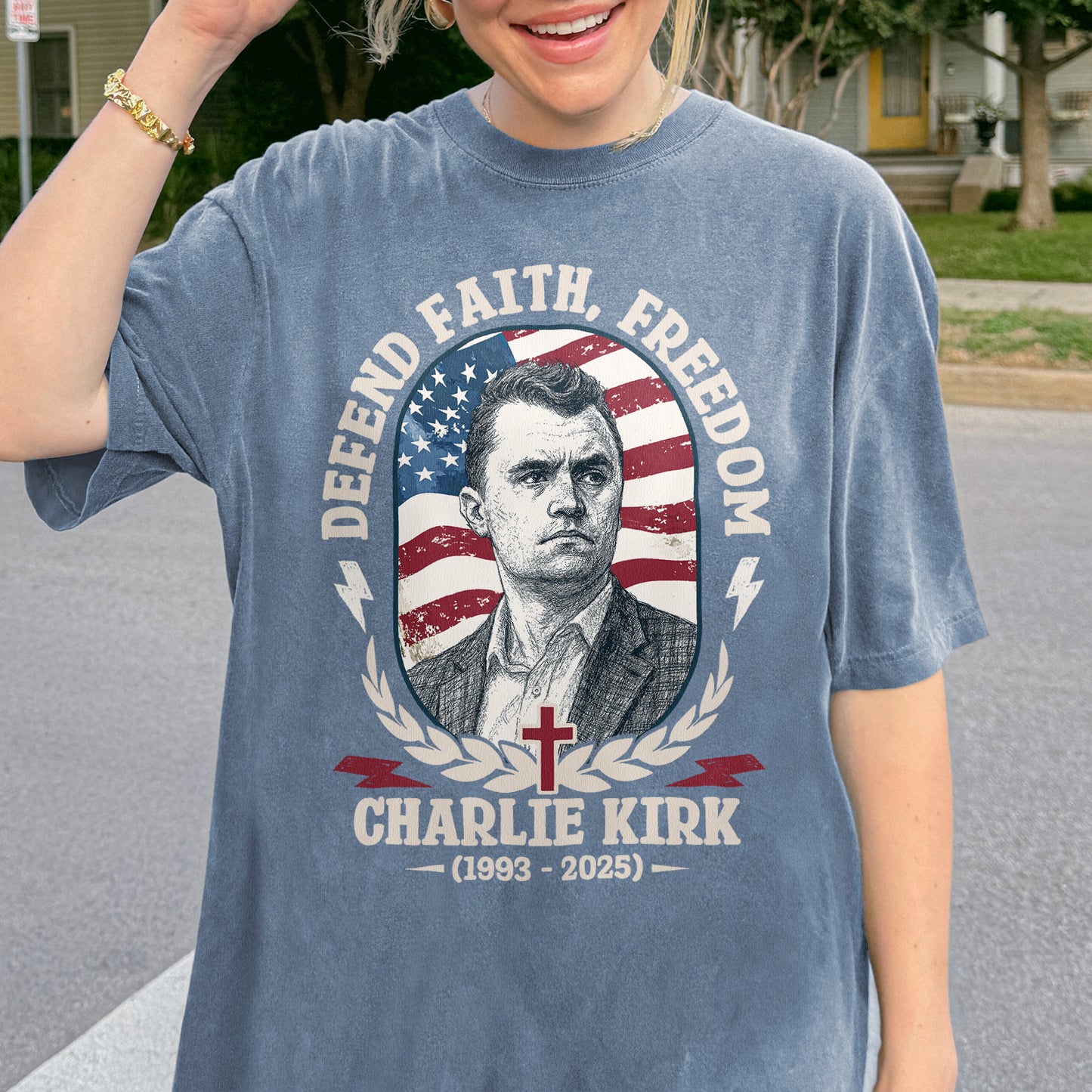 Charlie Kirk Defend Faith Freedom Shirt: Retro Americana Tribute Tee