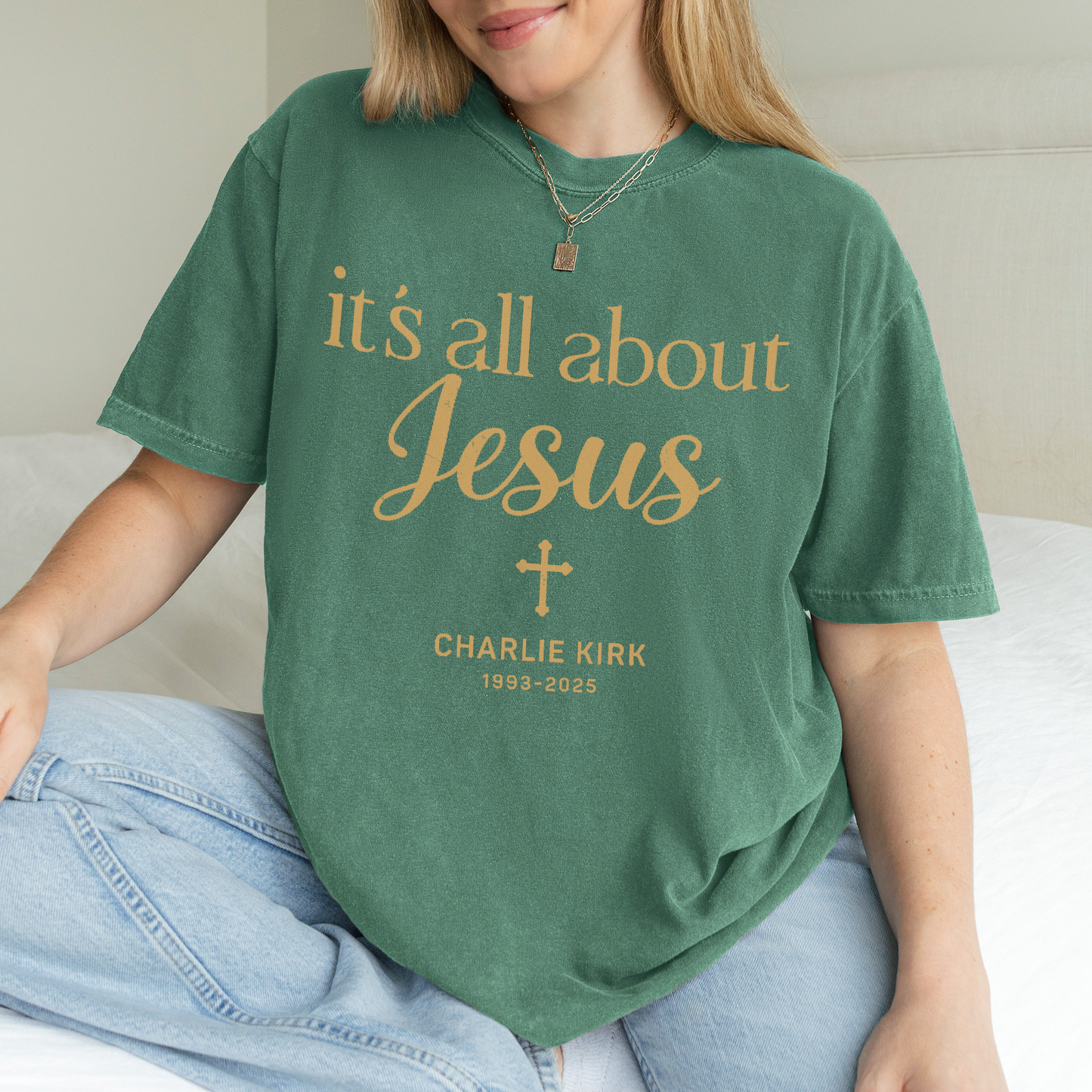 Charlie Kirk Memorial Shirt: It's All About Jesus, Christian Faith Comfort Colors Tee