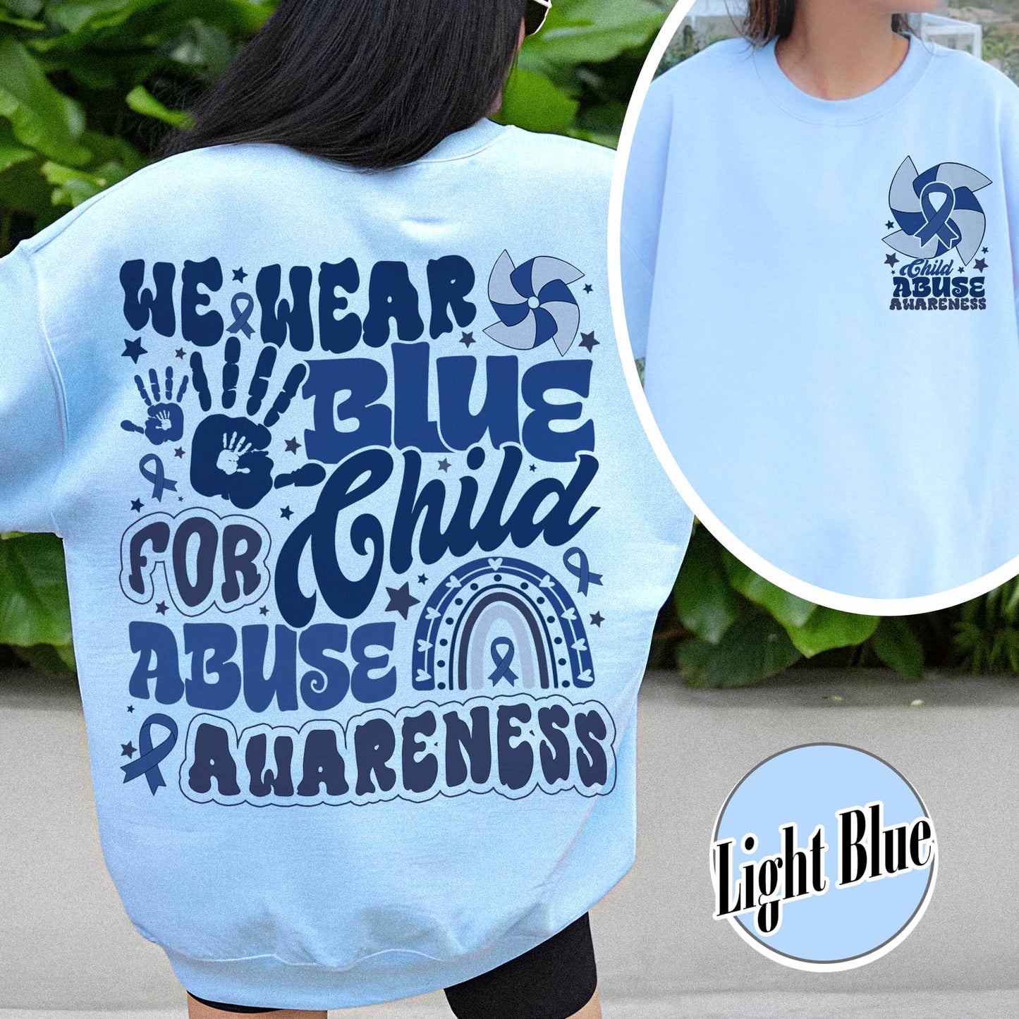Child Abuse Awareness Sweatshirt,Child Abuse Awareness Rainbow Sweatshirt, Blue Ribbon Awareness Gift