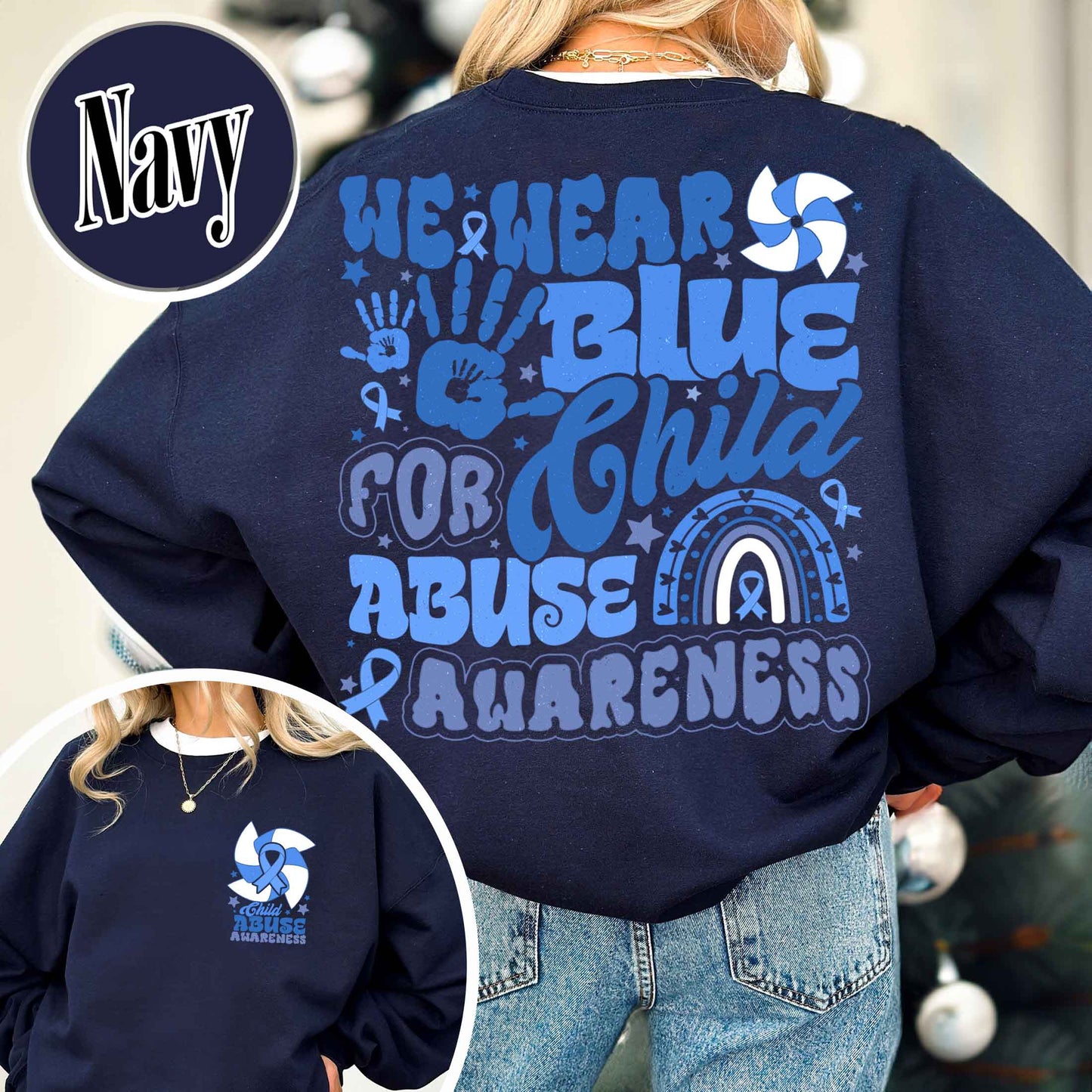 Child Abuse Awareness Sweatshirt,Child Abuse Awareness Rainbow Sweatshirt, Blue Ribbon Awareness Gift