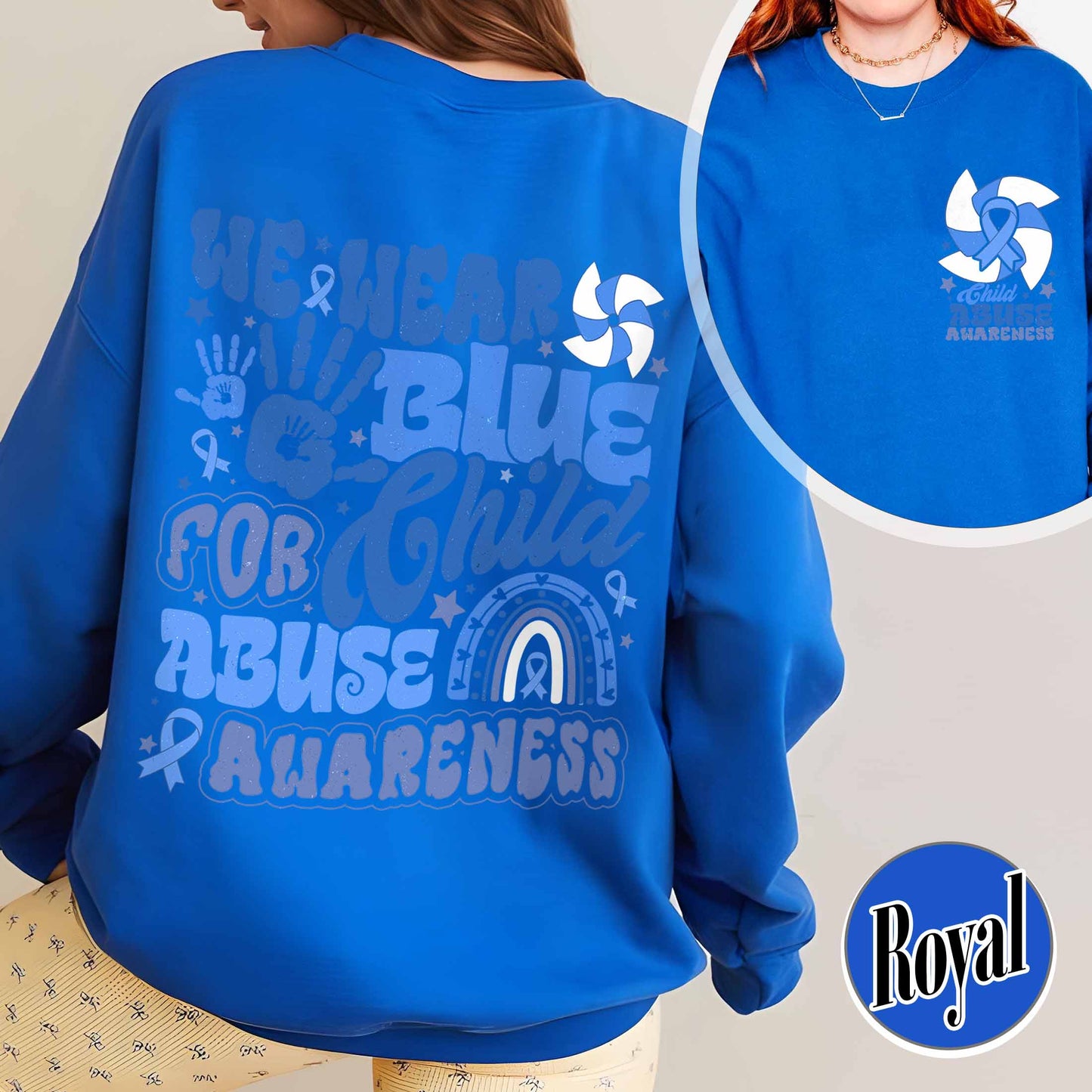 Child Abuse Awareness Sweatshirt,Child Abuse Awareness Rainbow Sweatshirt, Blue Ribbon Awareness Gift