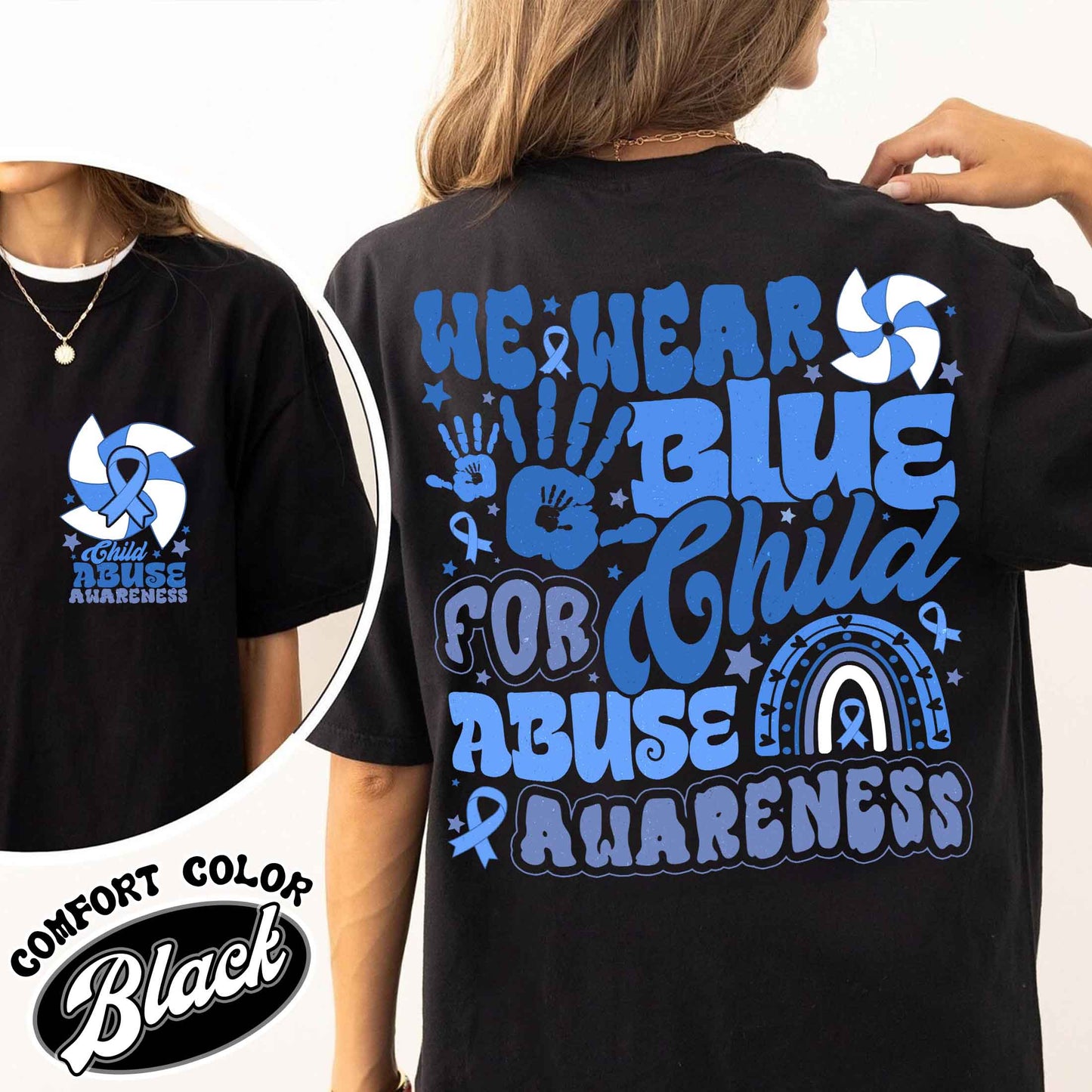 Child Abuse Awareness Comfort Colors Shirt,Child Abuse Awareness Rainbow Shirt, Blue Ribbon Awareness Gift