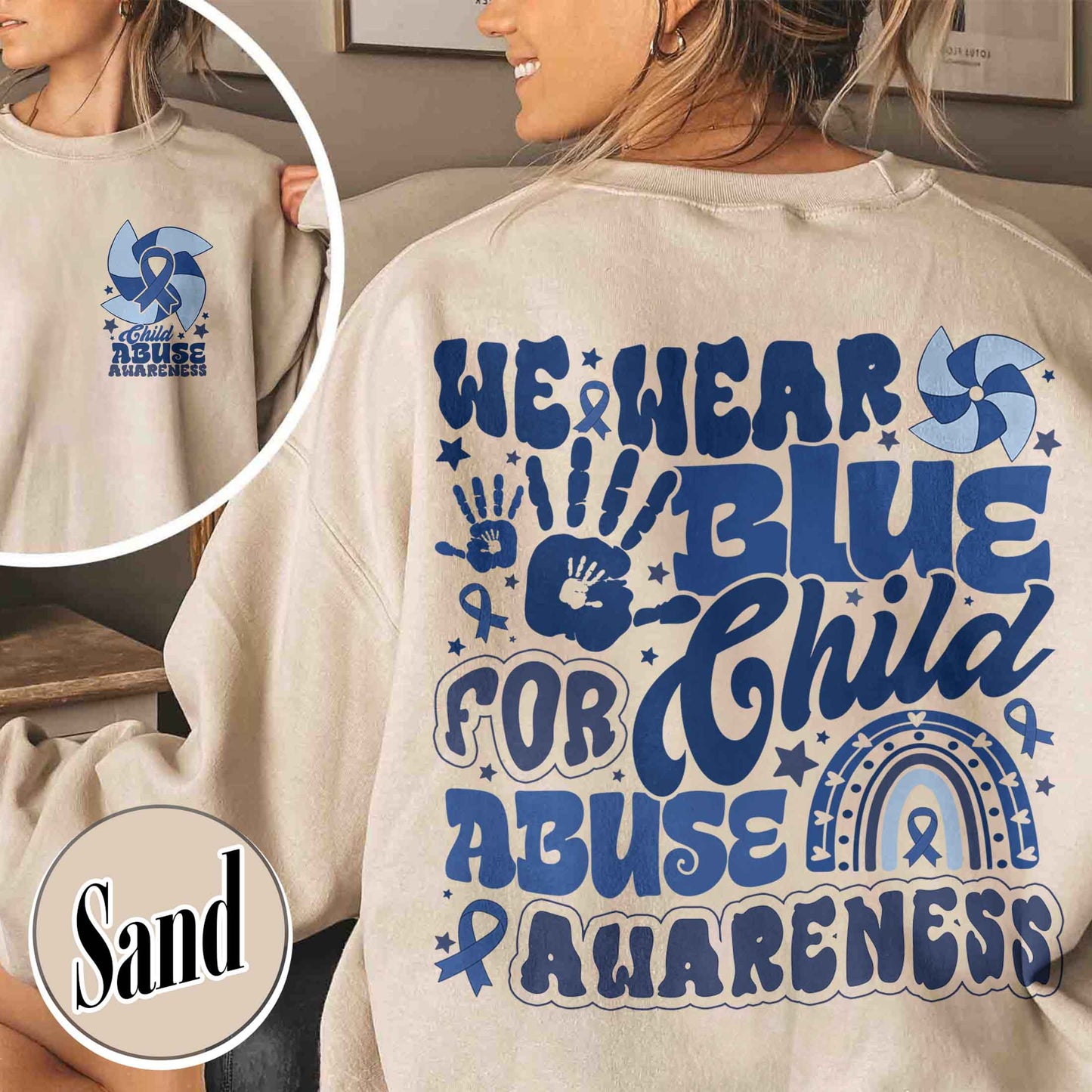 Child Abuse Awareness Sweatshirt,Child Abuse Awareness Rainbow Sweatshirt, Blue Ribbon Awareness Gift