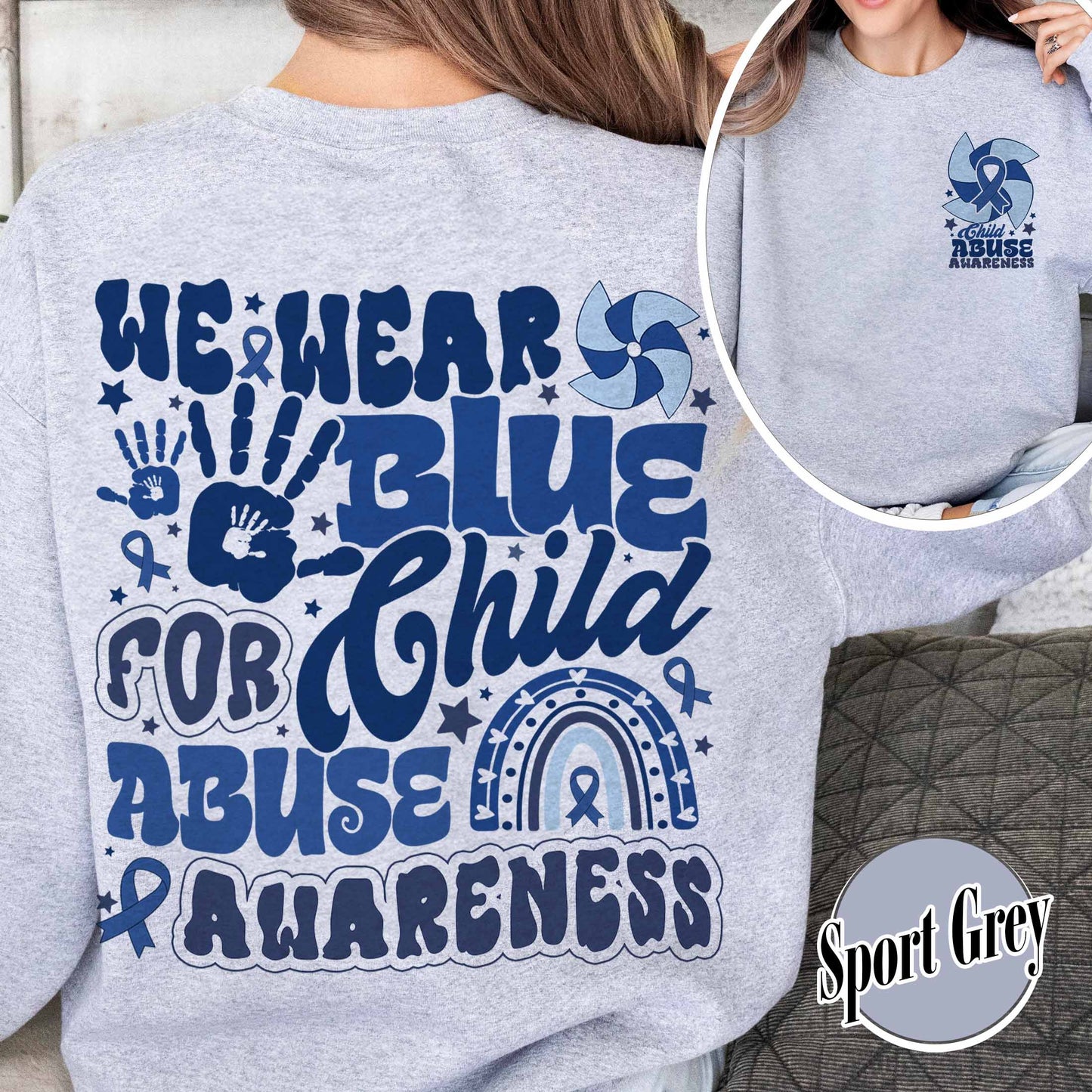Child Abuse Awareness Sweatshirt,Child Abuse Awareness Rainbow Sweatshirt, Blue Ribbon Awareness Gift