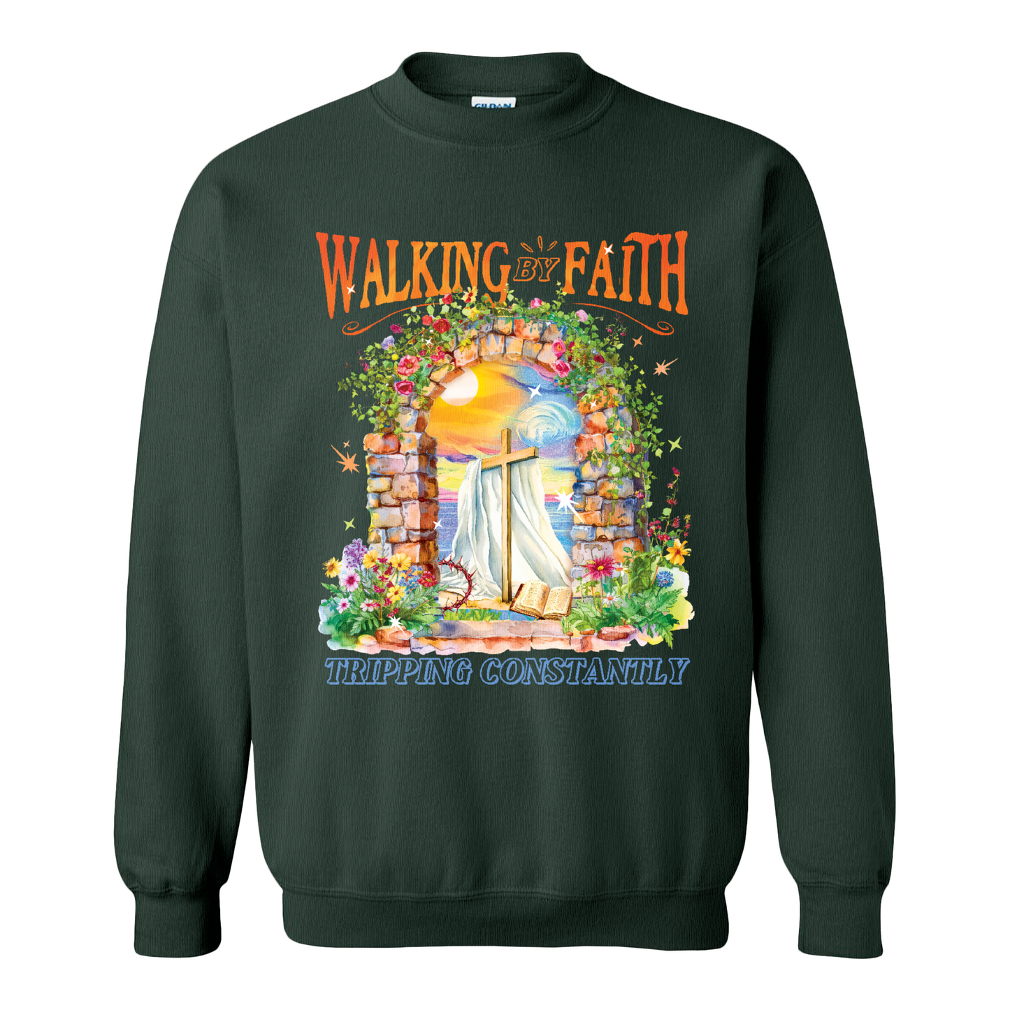 Christian Sweatshirt, Walking by Faith Tripping Constantly Sweatshirt, Inspirational Bible Verse Sweatshirt