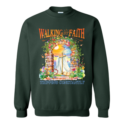 Christian Sweatshirt, Walking by Faith Tripping Constantly Sweatshirt, Inspirational Bible Verse Sweatshirt