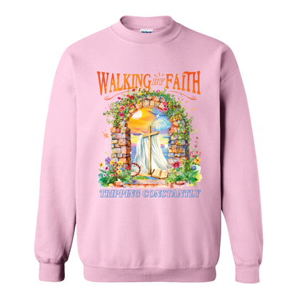 Christian Sweatshirt, Walking by Faith Tripping Constantly Sweatshirt, Inspirational Bible Verse Sweatshirt