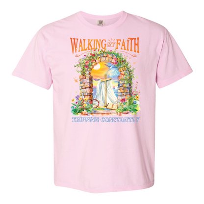 Christian Comfort Color Shirt, Walking by Faith Tripping Constantly Shirt, Inspirational Bible Verse Shirt