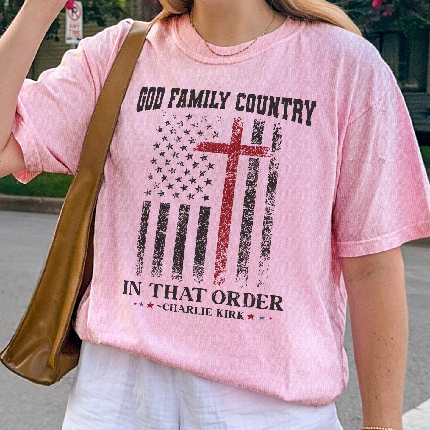 Comfort Colors® Charlie Kirk Shirt: God Family Country In That Order, Patriotic Christian Tee