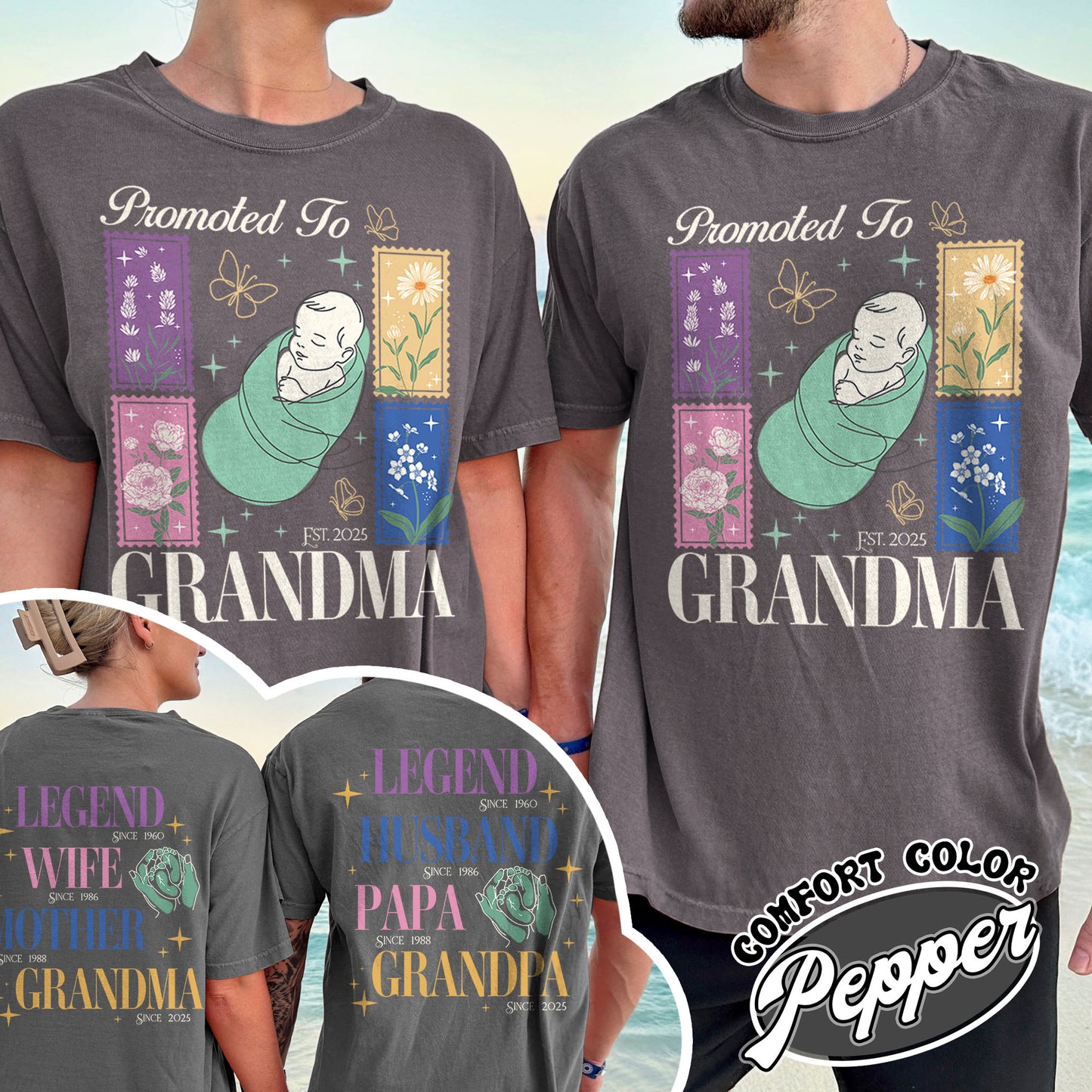 Comfort Colors® Personalize Est Grandma Shirt, Promoted To Grandma,Promoted To Grandpa, Mothers Day Gift For Grandma