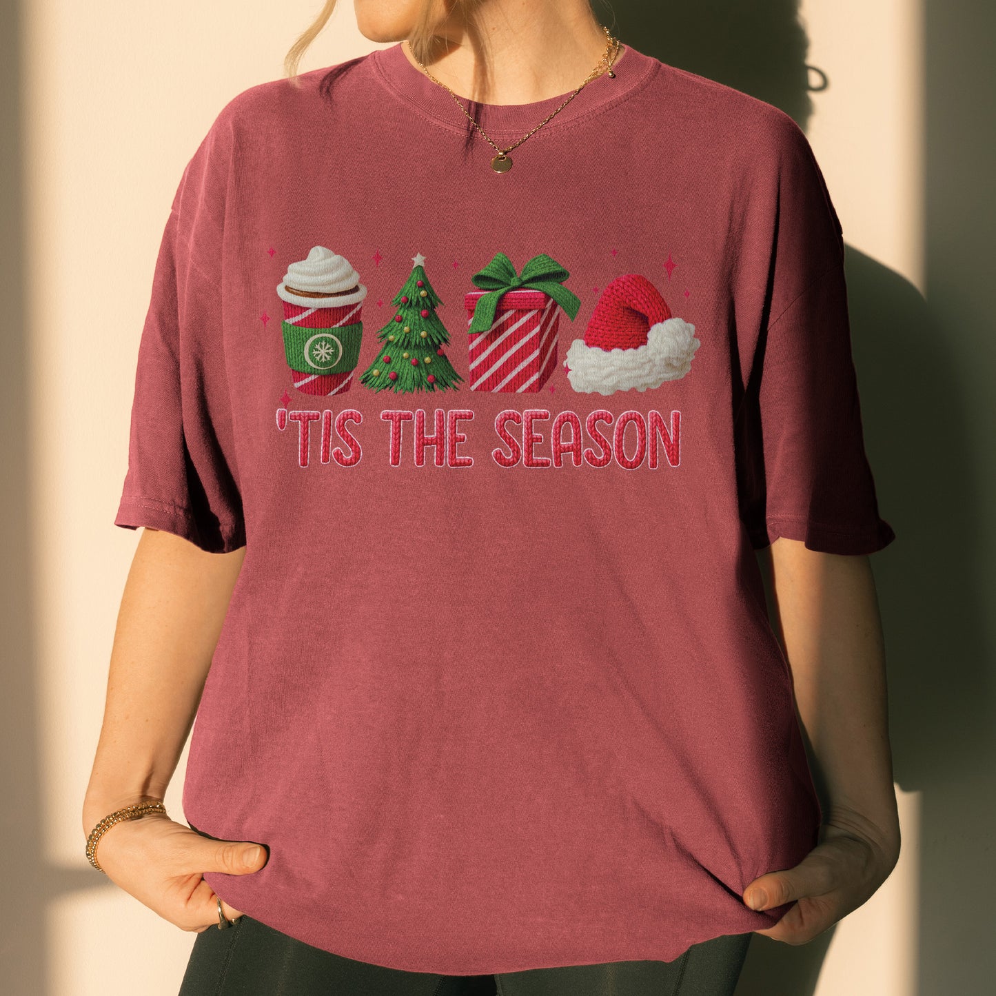 Tis The Season Shirt: Christmas Coffee, Holiday Gift, Santa Hat Tree, Festive Christmas Outfit Tshirt