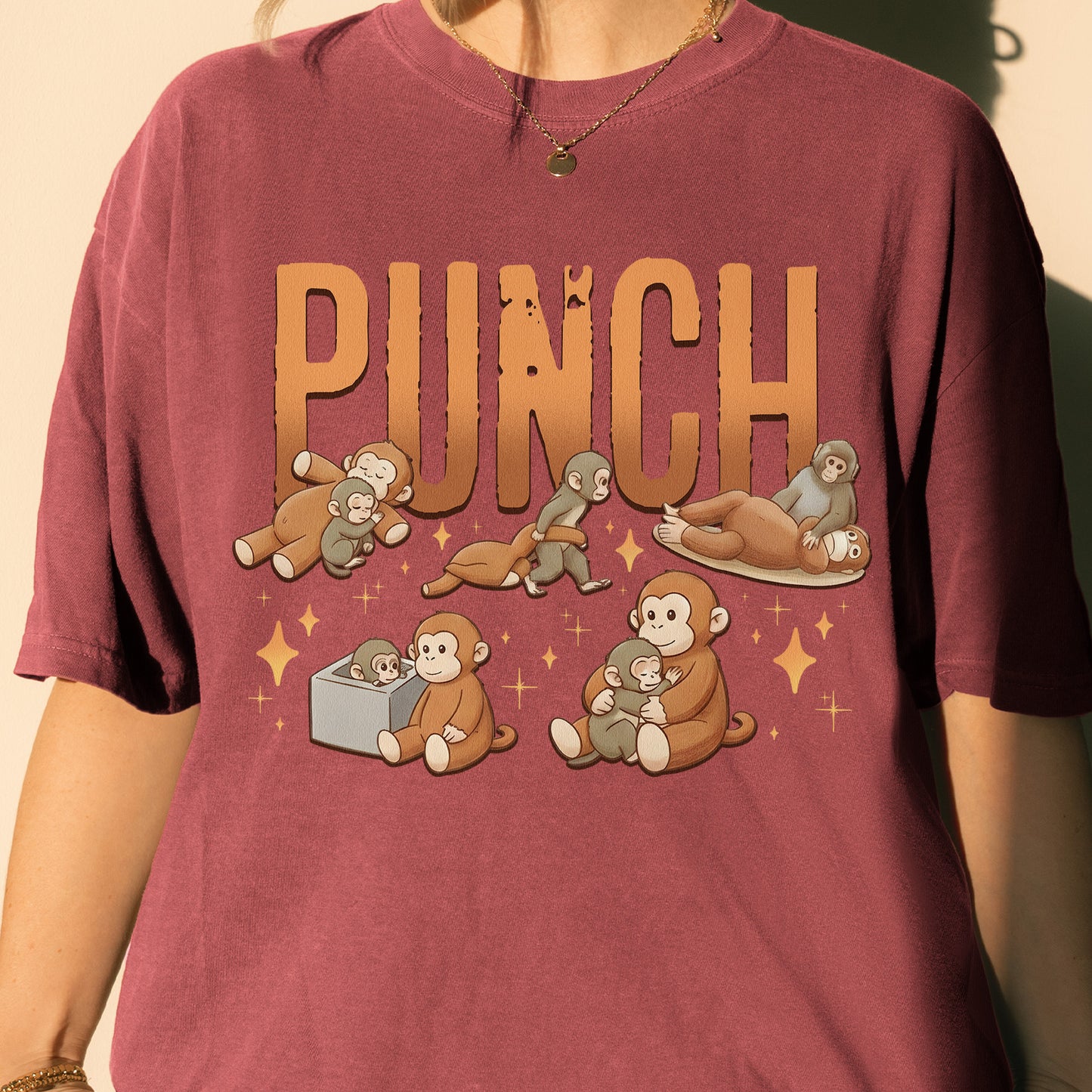 Monkey Punch Cute - Funny Kawaii Monkeys Graphic - Animals Monkeys Lovers Tshirt