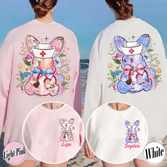 Custom Comfort Colors Floral Blue Bunny Sweatshirt,Blue Floral Bunny Rabbit Sweatshirt,Doctor or Nurse Sweatshirts