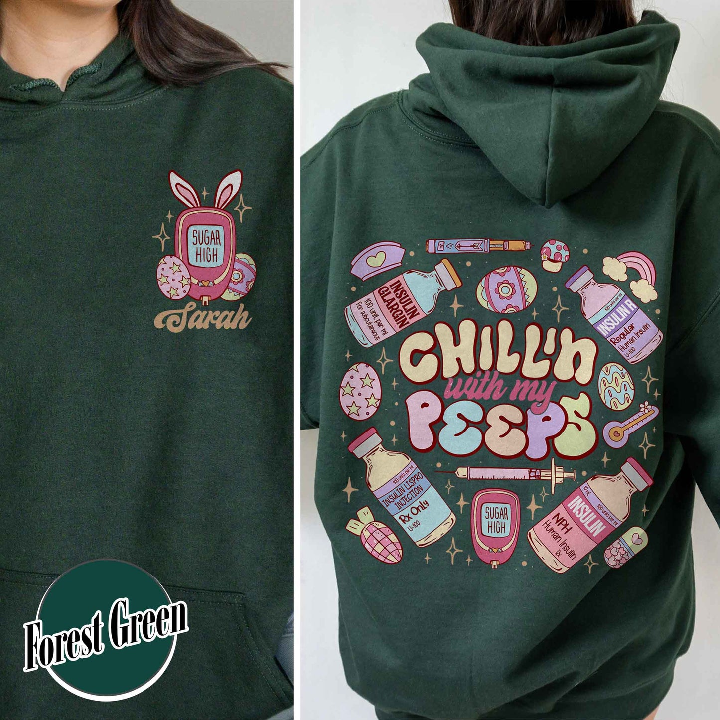 Diabetes Hoodie, Insulin Diabetes ICU Easter Nurse Hoodie, Chillin With My Peeps Easter Bunny Hoodie