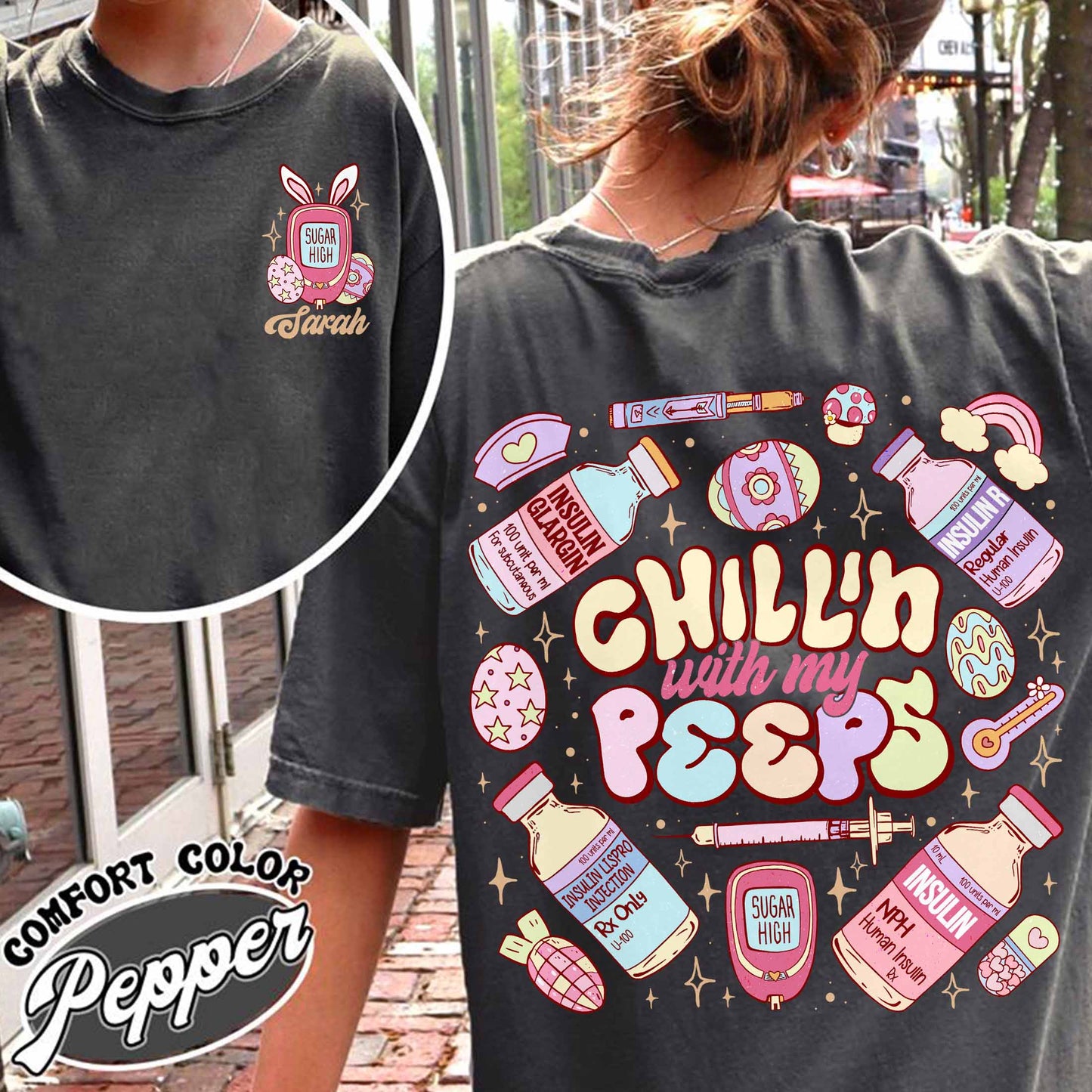 Diabetes Comfort Color Shirt, Insulin Diabetes ICU Easter Nurse Shirt, Chillin With My Peeps Easter Bunny Shirt