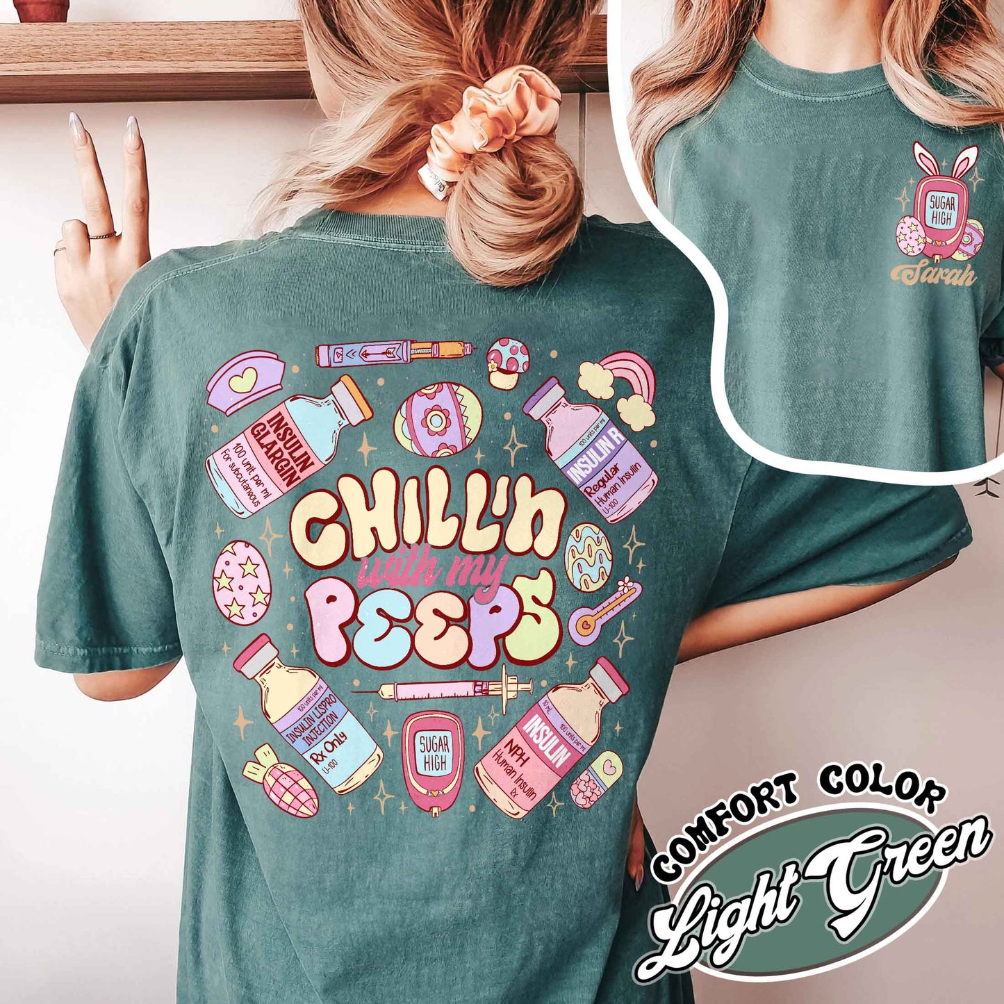 Diabetes Comfort Color Shirt, Insulin Diabetes ICU Easter Nurse Shirt, Chillin With My Peeps Easter Bunny Shirt