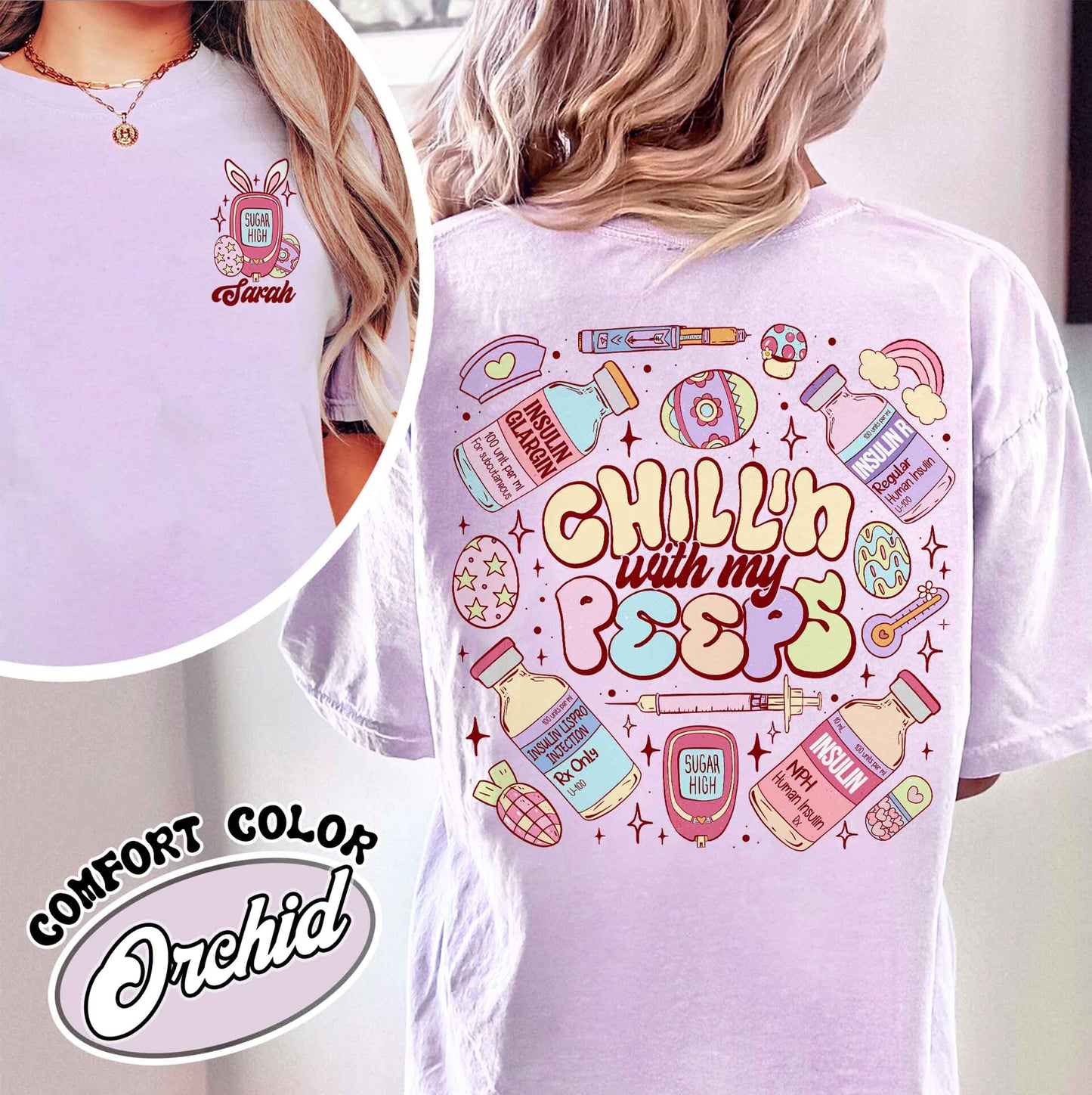 Diabetes Comfort Color Shirt, Insulin Diabetes ICU Easter Nurse Shirt, Chillin With My Peeps Easter Bunny Shirt