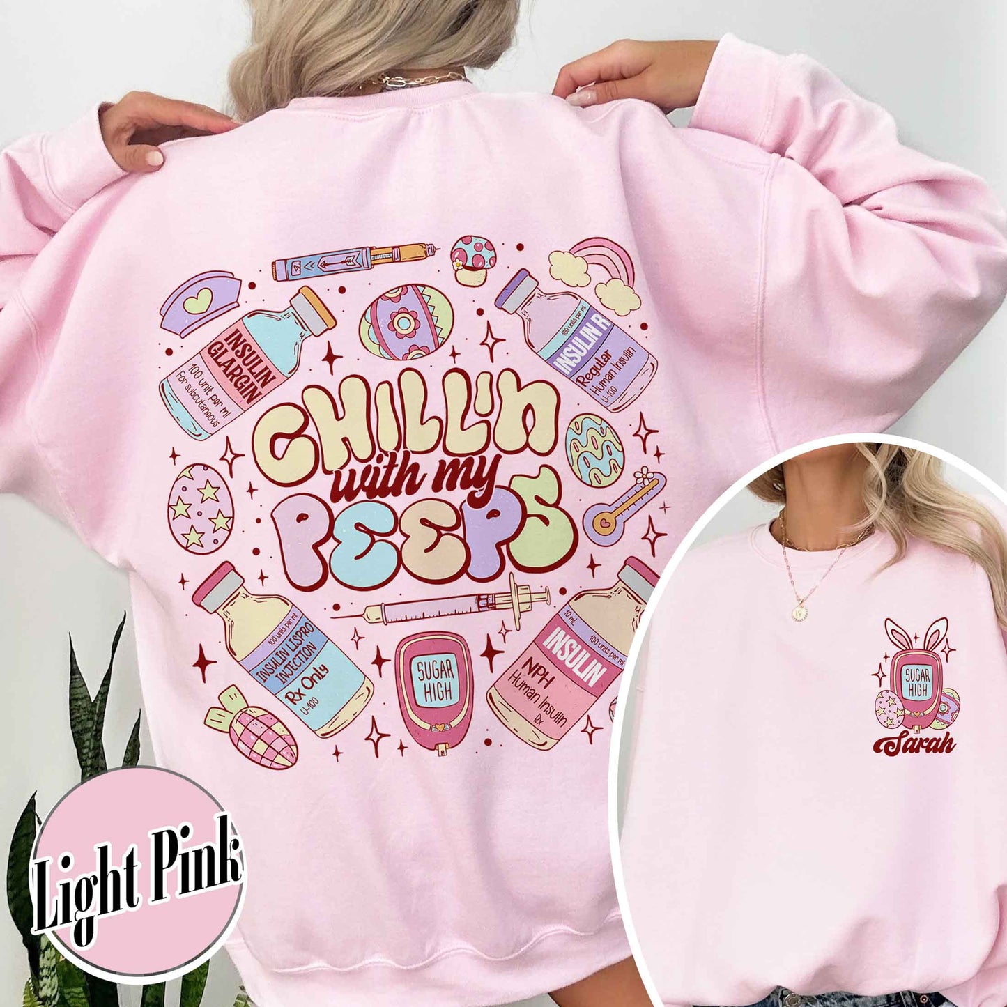 Diabetes Sweatshirt, Insulin Diabetes ICU Easter Nurse Sweatshirt, Chillin With My Peeps Easter Bunny Sweatshirt