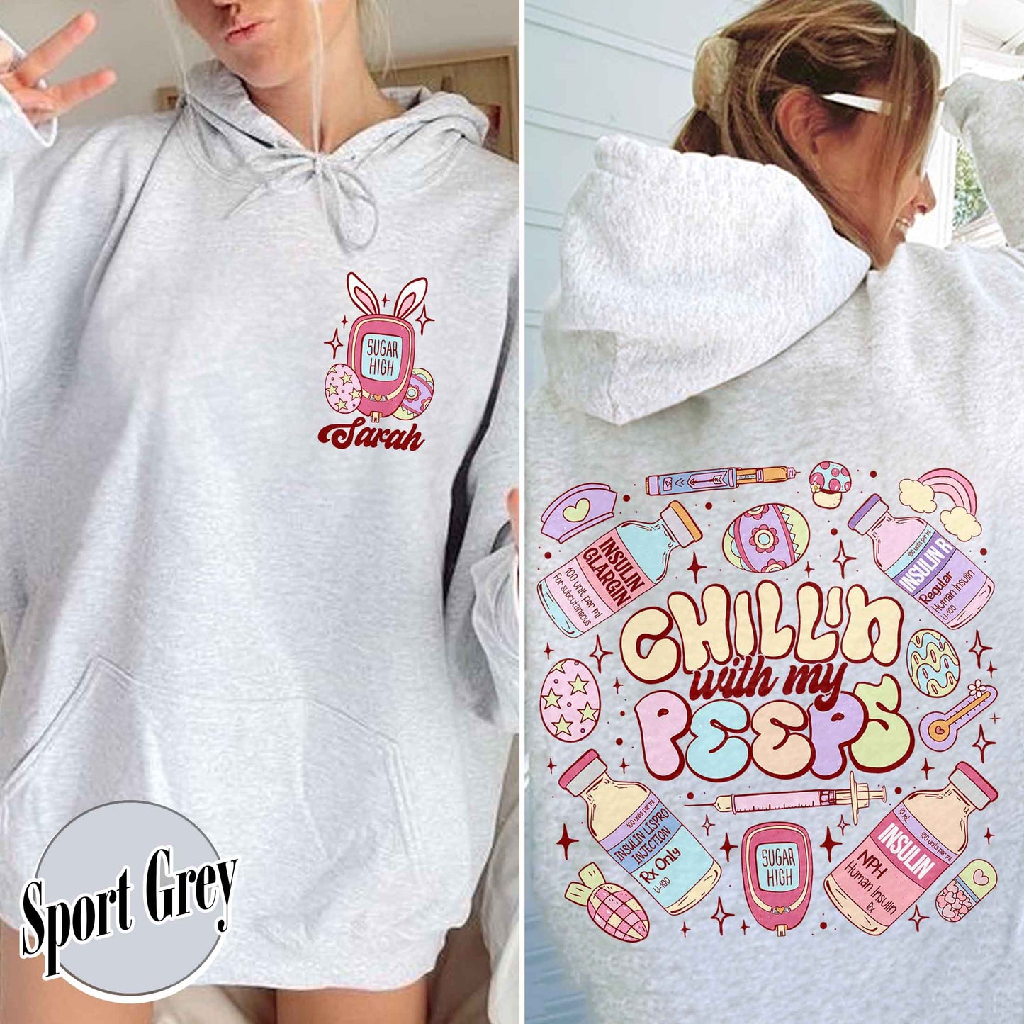 Diabetes Hoodie, Insulin Diabetes ICU Easter Nurse Hoodie, Chillin With My Peeps Easter Bunny Hoodie