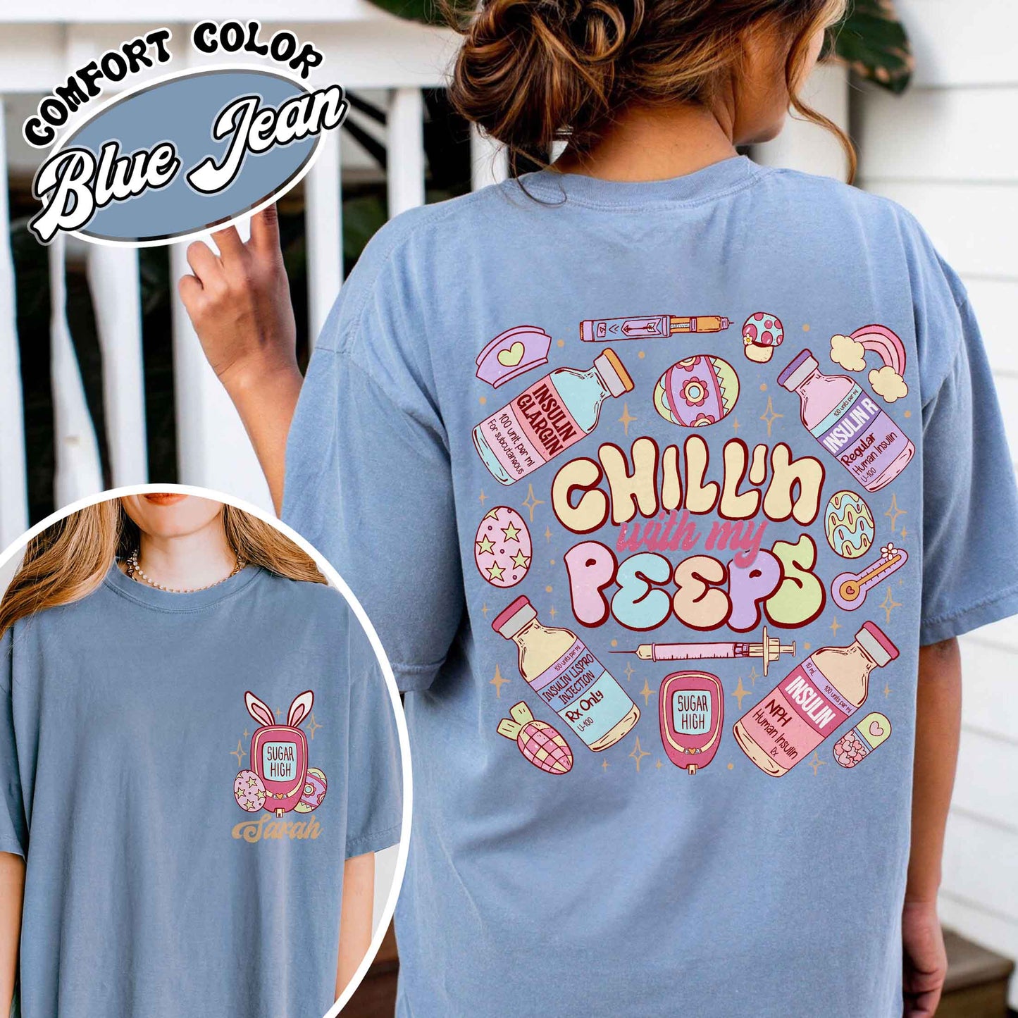 Diabetes Comfort Color Shirt, Insulin Diabetes ICU Easter Nurse Shirt, Chillin With My Peeps Easter Bunny Shirt