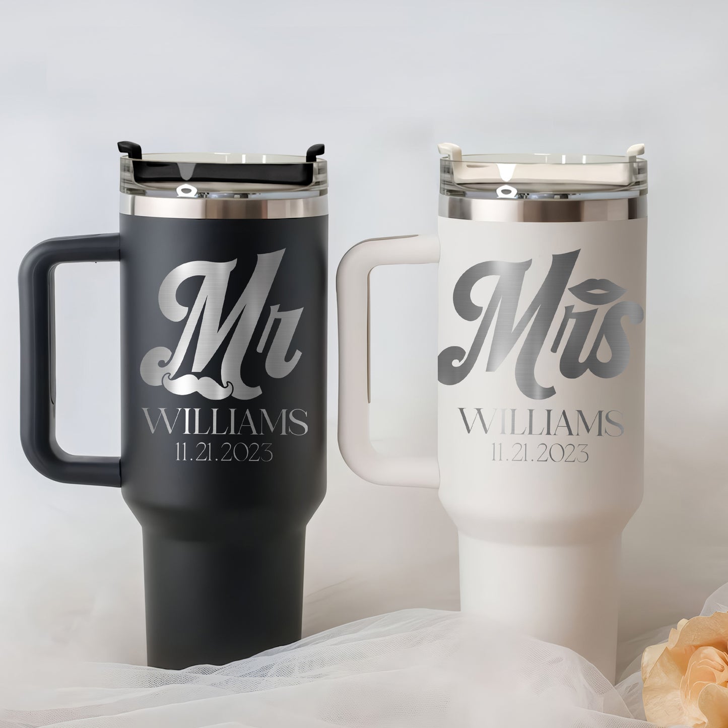 Custom Tumbler Couples, Gift for Couple, Personalized Tumbler 40oz With Handle, Custom Tumbler Couple, Tumbler 40oz, Laser Engraved Tumbler