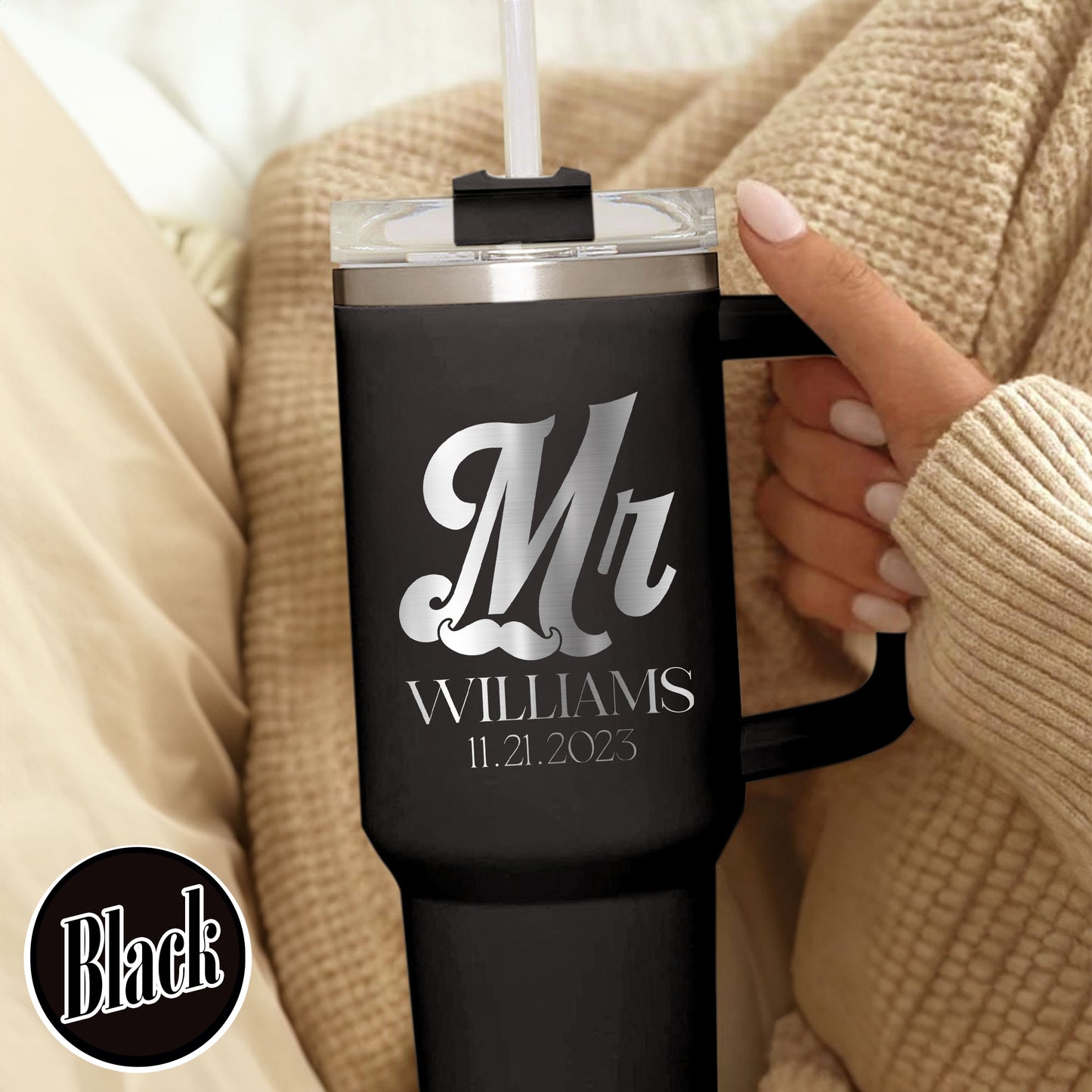 Custom Tumbler Couples, Gift for Couple, Personalized Tumbler 40oz With Handle, Custom Tumbler Couple, Tumbler 40oz, Laser Engraved Tumbler